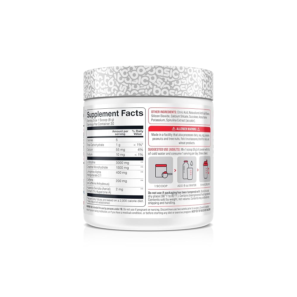 Basic Supplements Pre-Workout with 200mg Caffeine and 3000mg