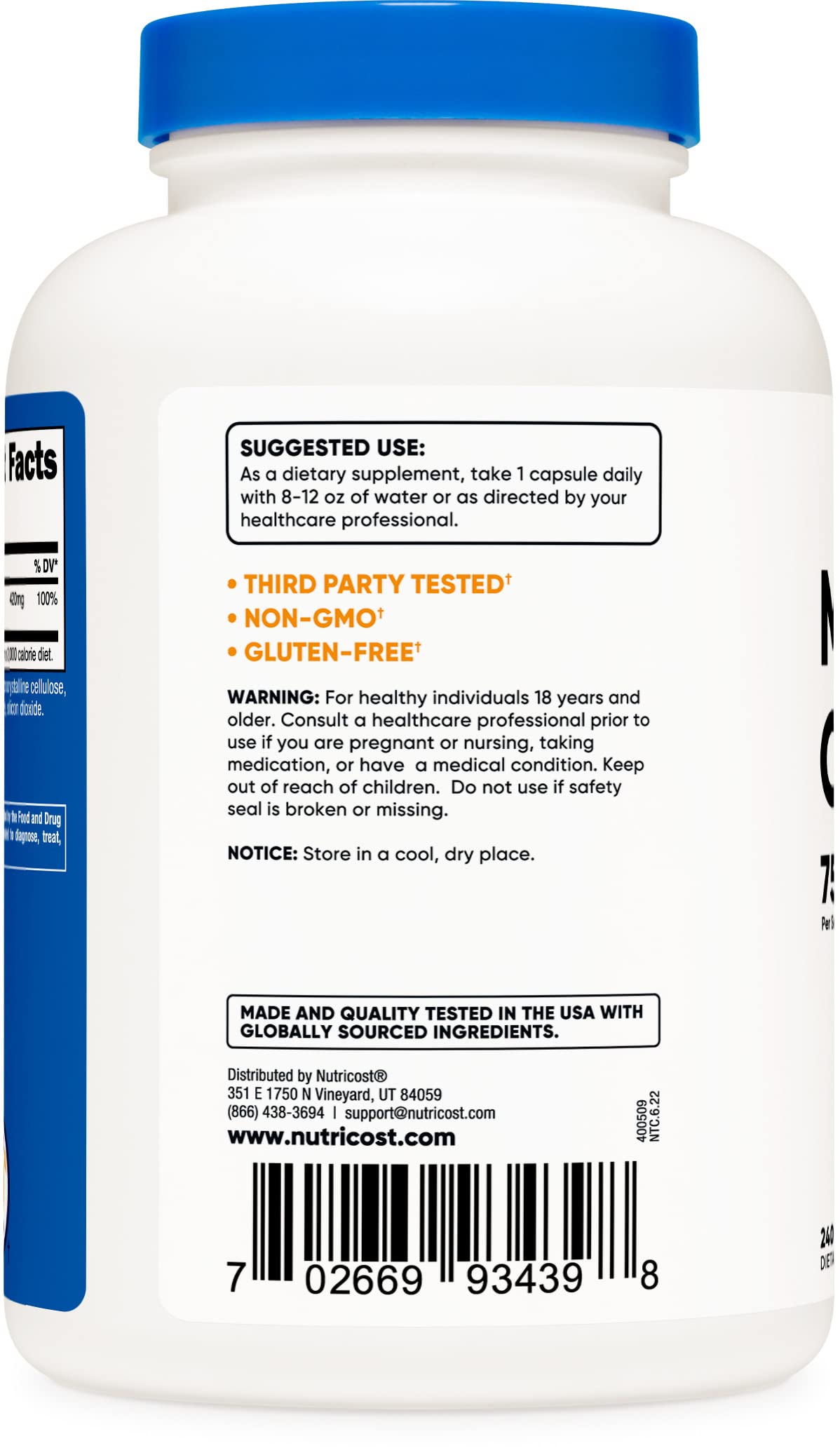 Nutricost Magnesium Oxide 750mg, 240 Capsules