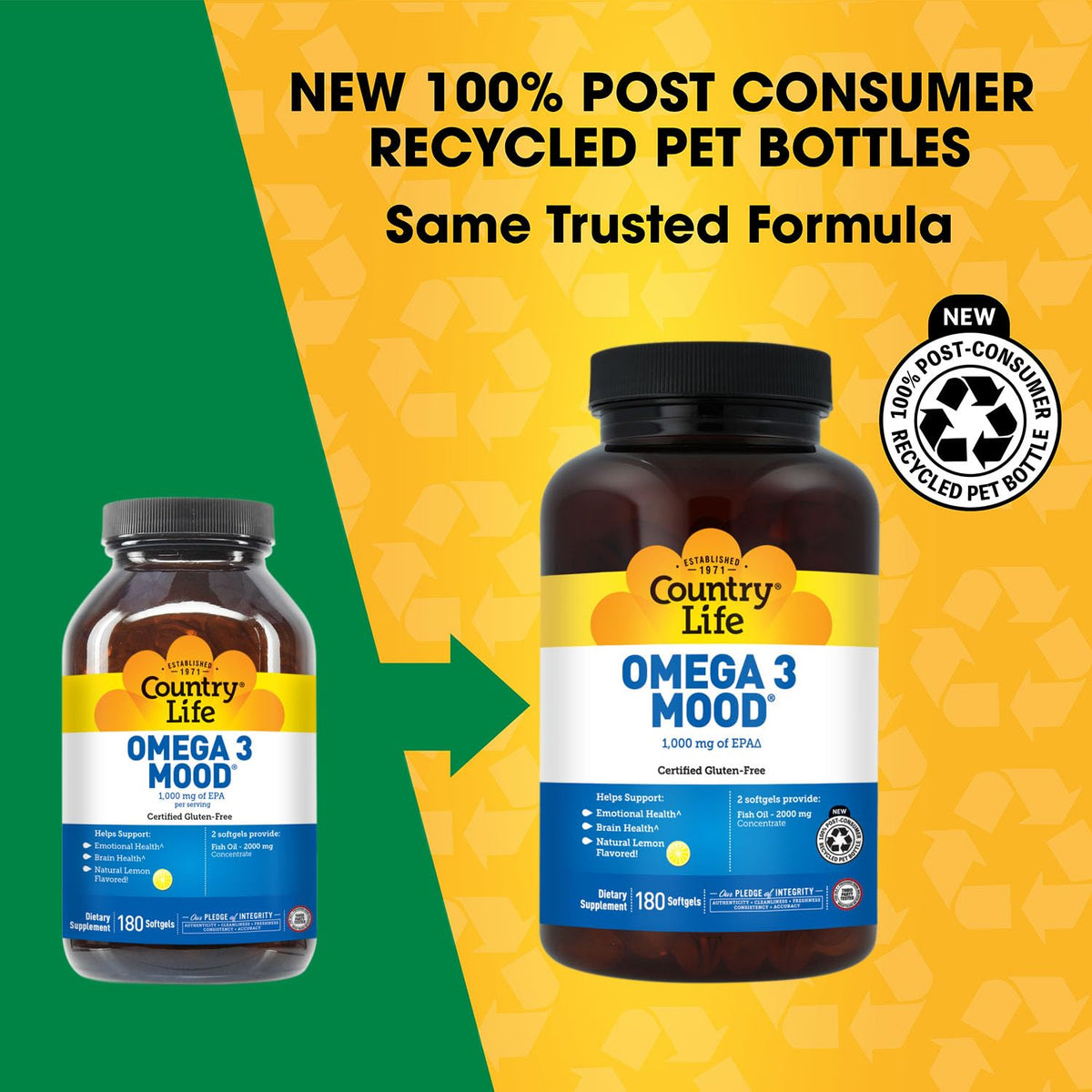 Country Life Omega 3 Mood Fish Oil 1000 mg EPA - 180 Softgels - image 2