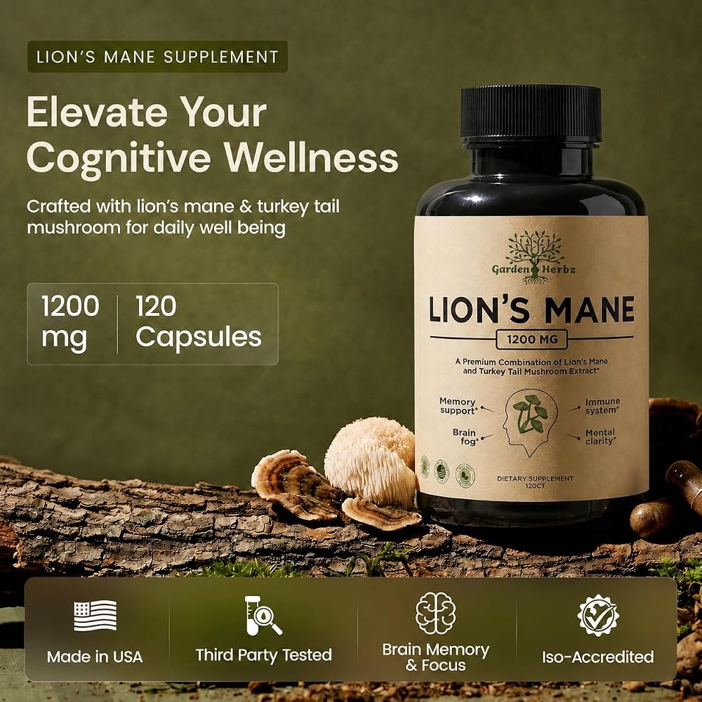 Garden of Herbz Lion's Mane Mushroom Brain Supplement - 120 Capsules - image 2