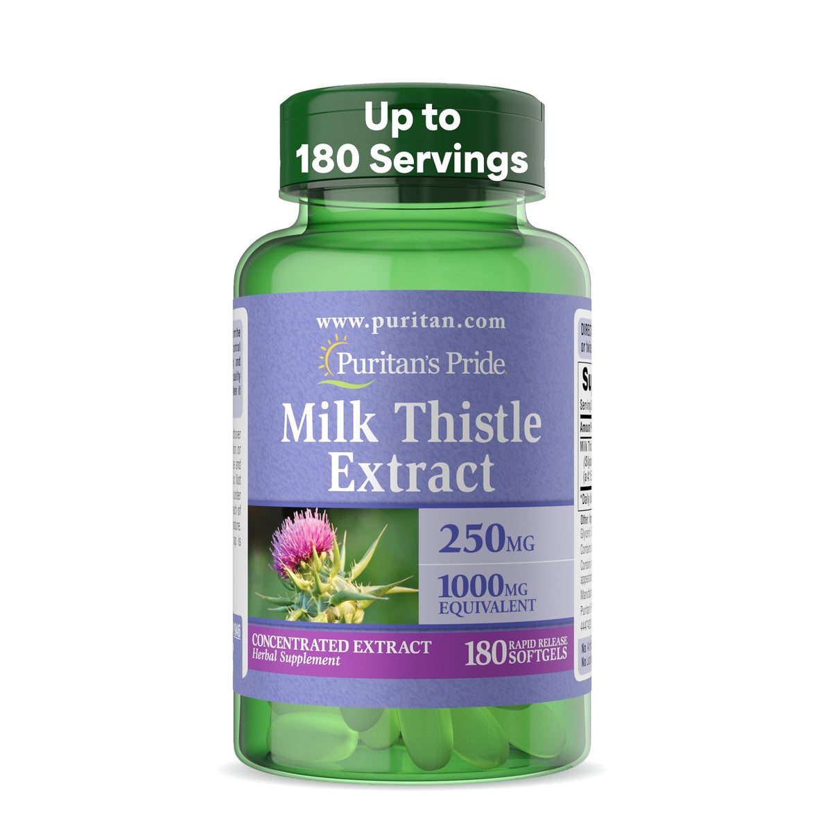 Puritan's Pride Milk Thistle Silymarin 4:1 Extract 250mg - 180 Softgels
