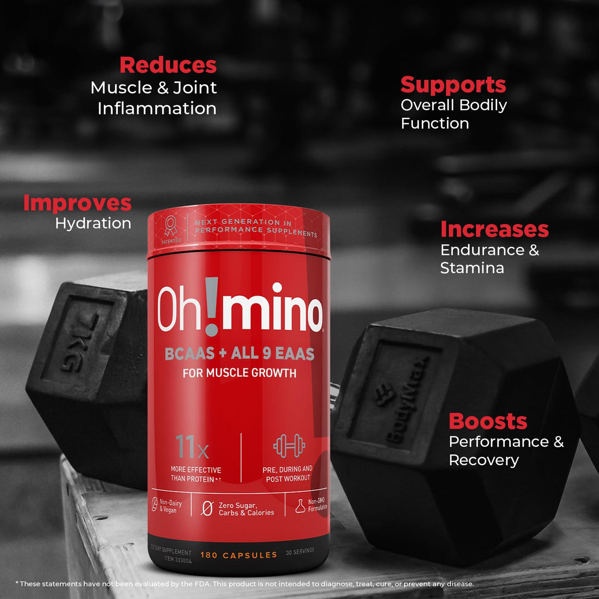 Oh!mino BCAA + EAA Amino Acid Supplement Caffeinated - 180 Capsules - image 5