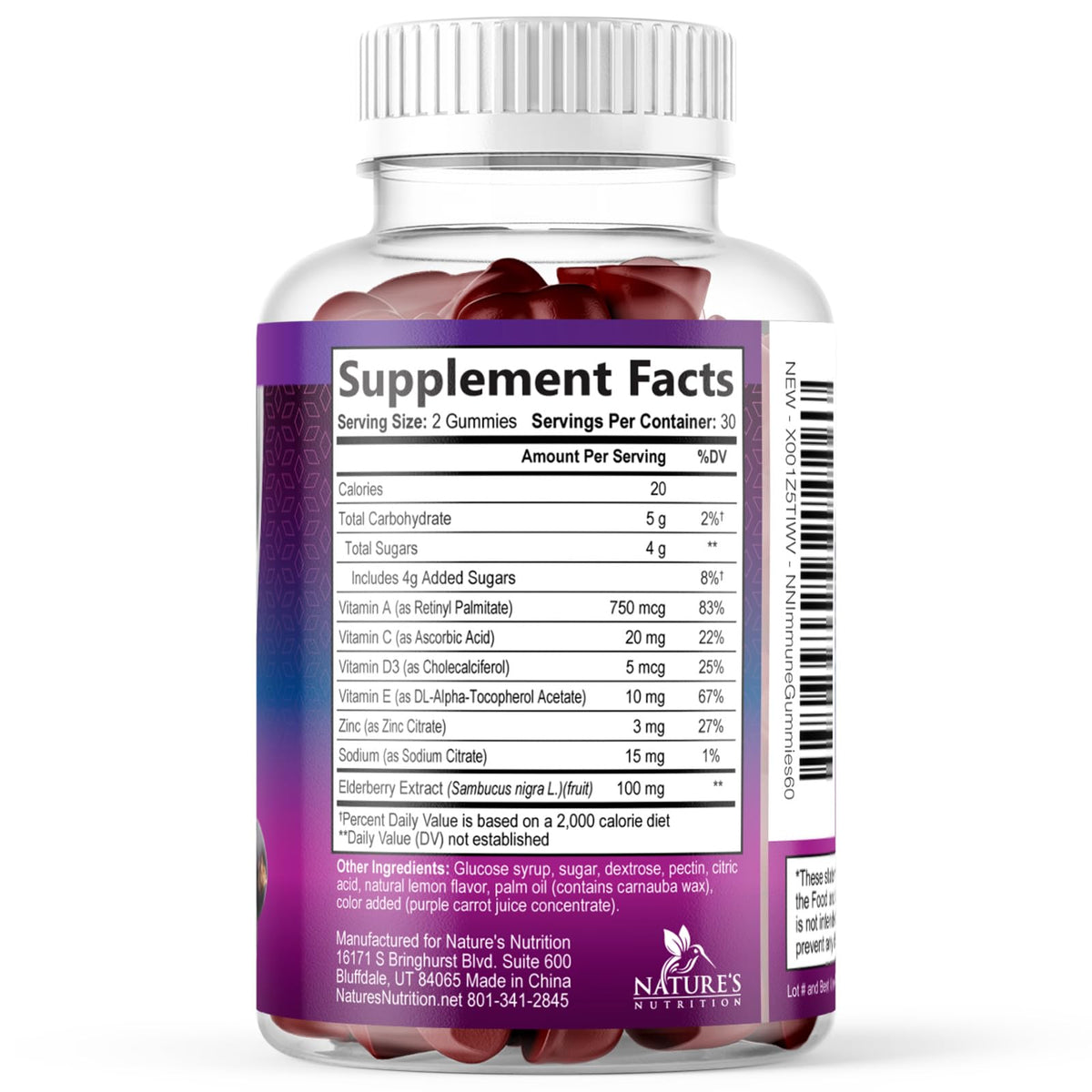 Nature's Nutrition Elderberry Immune Support Gummies 100mg - 3X