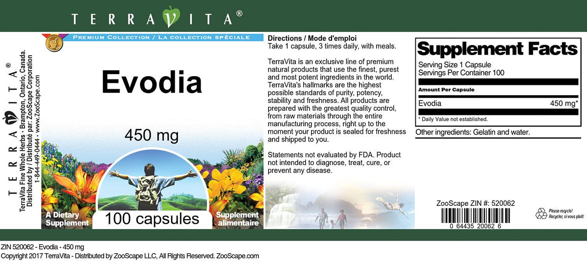 Terravita Evodia 450 mg - 100 Capsules - image 3