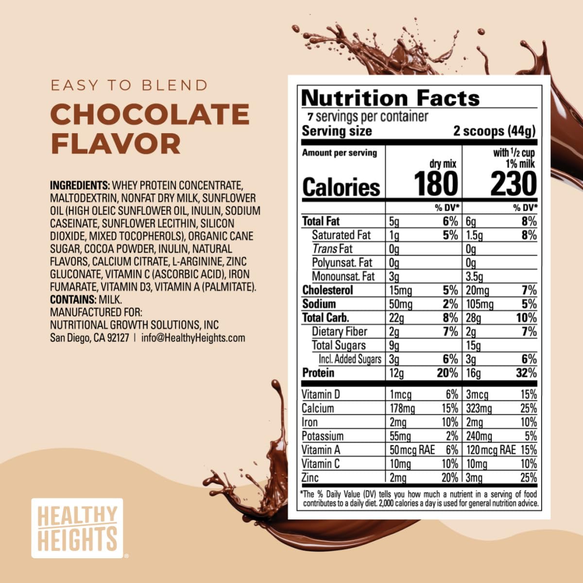 Healthy Heights Grow Daily Kids Protein Drink Mix Chocolate - 10.9 oz - image 5