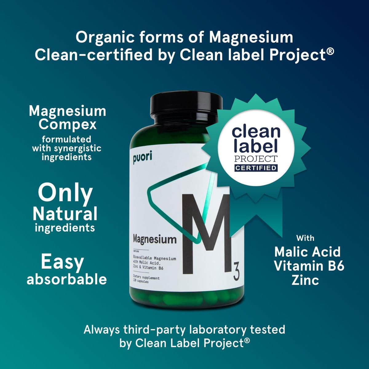 Puori M3 Magnesium Complex Supplement - 120 Vegan Capsules - image 2