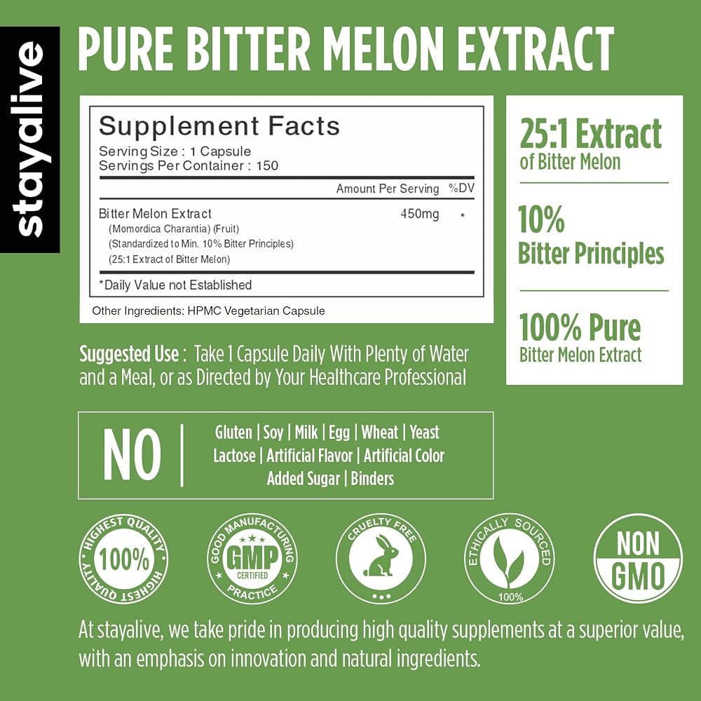 STAY ALIVE Extra Strength Bitter Melon Capsules - 150 Count - image 2