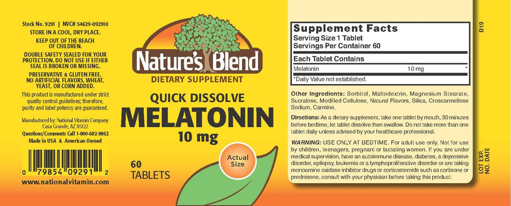 Nature's Blend Melatonin 10mg Sleep Support - 60 Tablets - image 2
