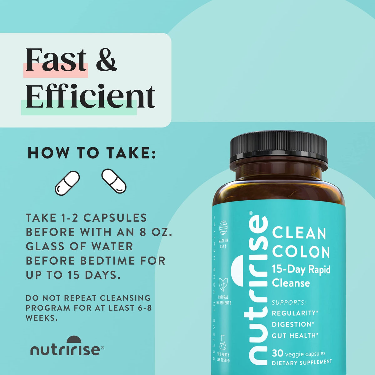 NutriRise 15 Day Quick Colon Cleanse Digestive Support - 30 Capsules - image 8