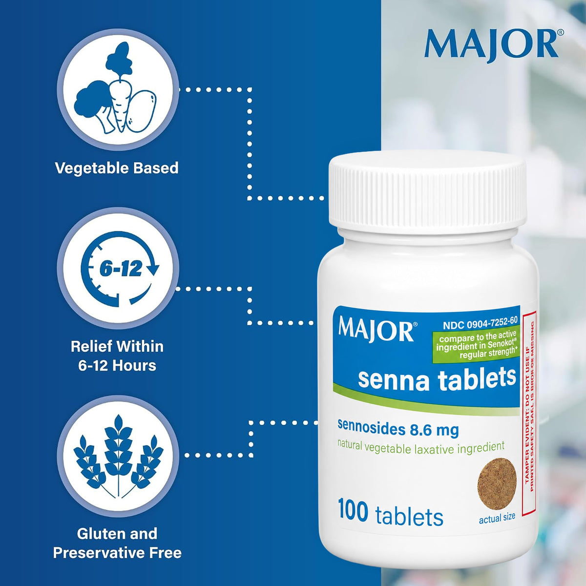MAJOR Senna 8.6 mg Natural Vegetable Laxative Tablets - 100 Tablets - image 4