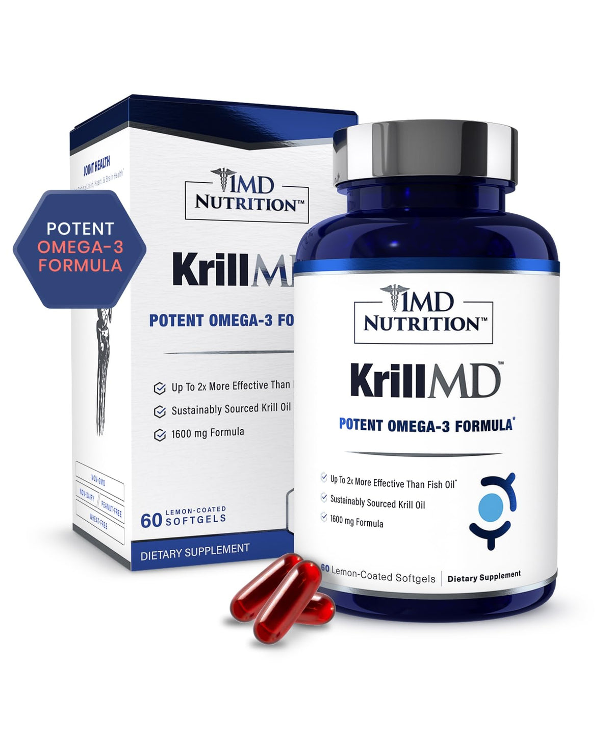1MD Nutrition KrillMD Antarctic Krill Oil Omega 3 - 60 Softgels