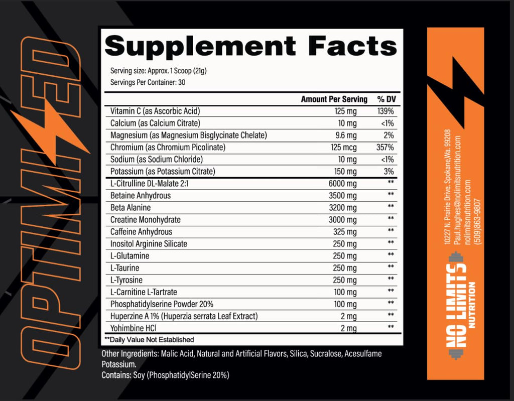 No Limits Nutrition Optimized Blue Razz Pre-Workout Powder - 30 Servings - image 3
