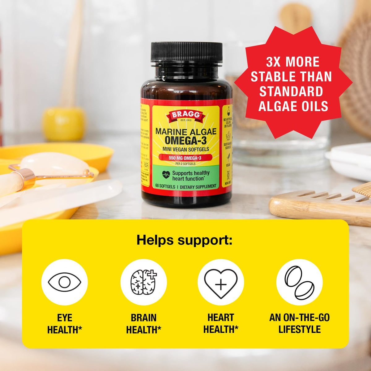 Bragg Marine Algae Omega-3 DHA & EPA Softgels - 90 Softgels - image 2