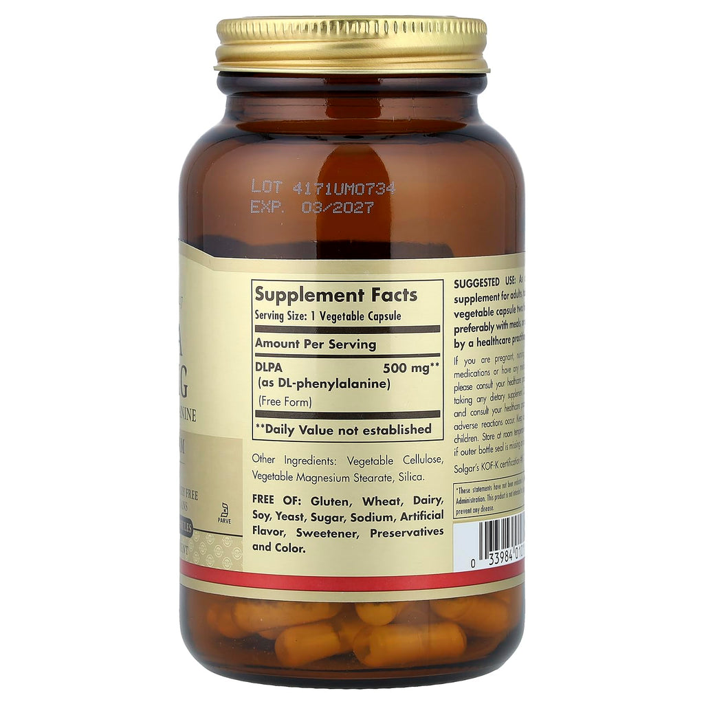 Solgar DLPA 500 mg Free Form Amino Acid - 100 Vegetarian Capsules - image 2