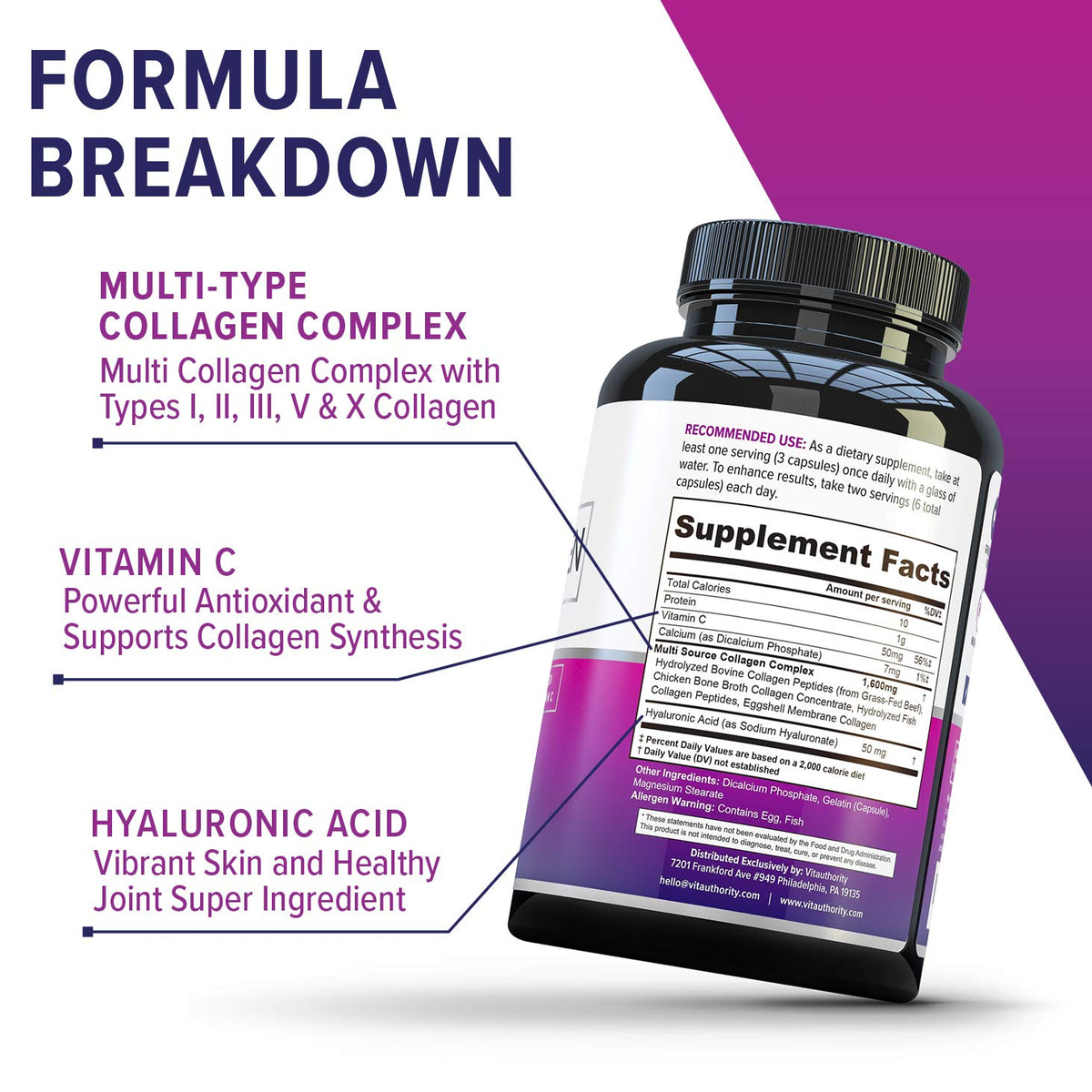Vitauthority Multi Collagen Peptides Plus Hyaluronic Acid and Vitamin