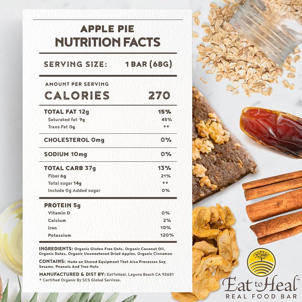 EatToHeal Apple Pie Real Food Bar Organic Dates & Oats - 10 Pack - image 5