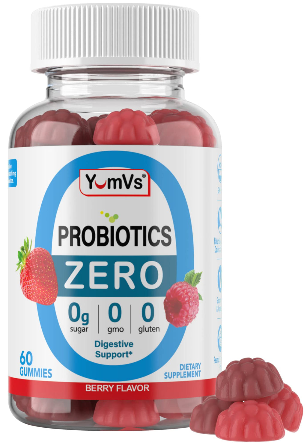 YUM-V'S Sugar Free Probiotic Gummies 5 Billion CFU - 60 Count