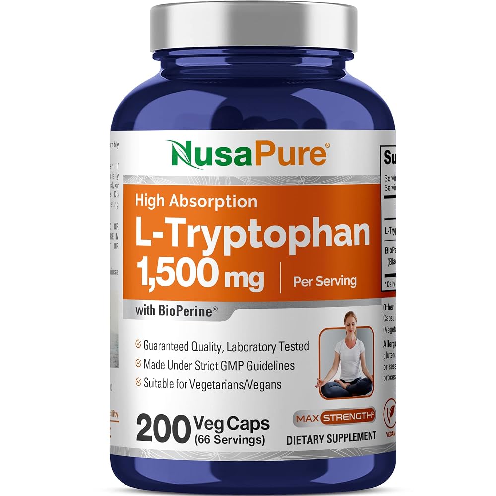 NusaPure L-Tryptophan 1500mg Vegan - 200 Vegetarian Capsules