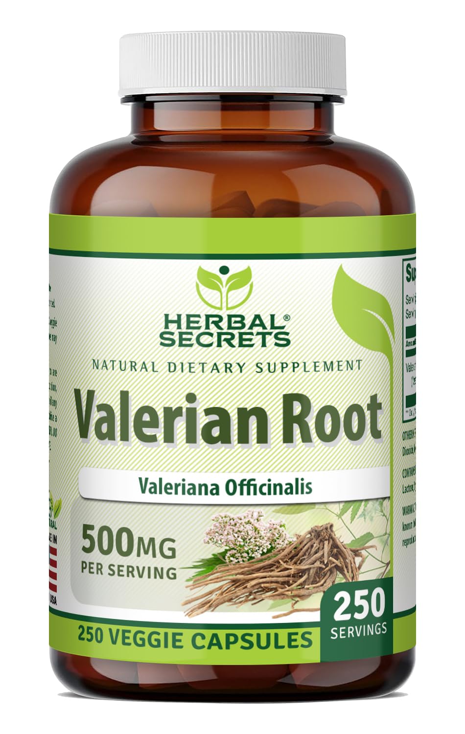 Herbal Secrets Valerian Root 500 mg - 250 Vegetarian Capsules