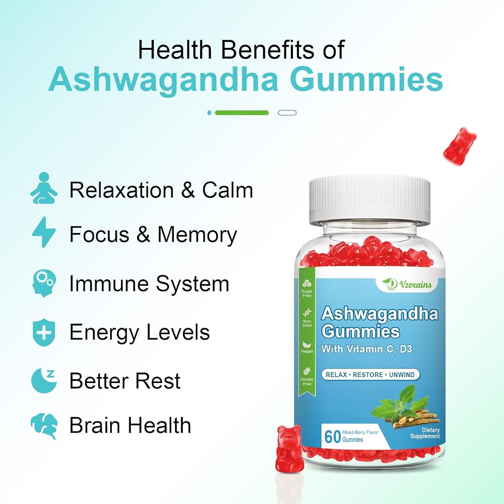 VZOXAINS Ashwagandha Gummies with Vitamin D & C - 120 Count - image 4