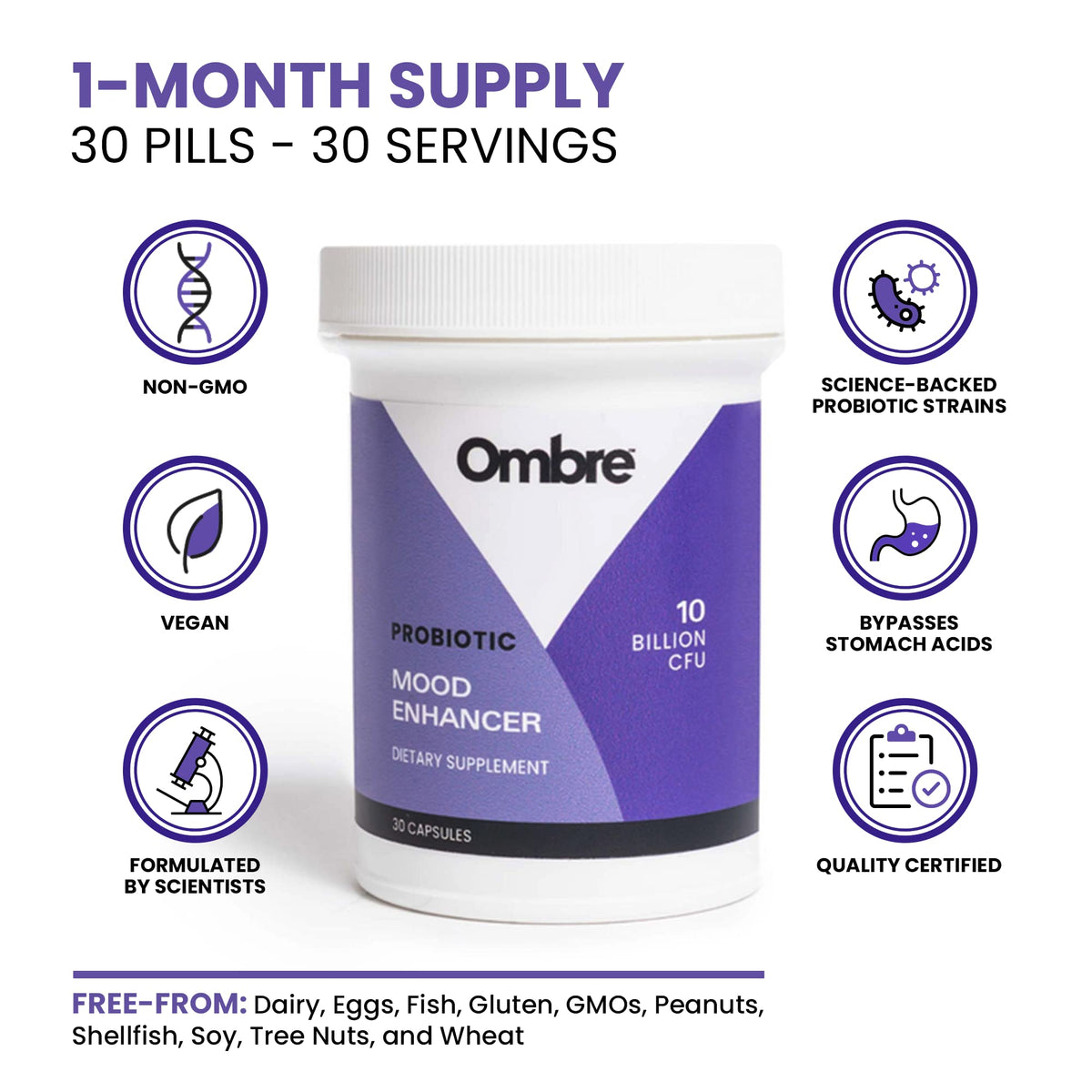 Ombre Mood Enhancer Probiotic Capsules for Sleep - 30 Capsules - image 3