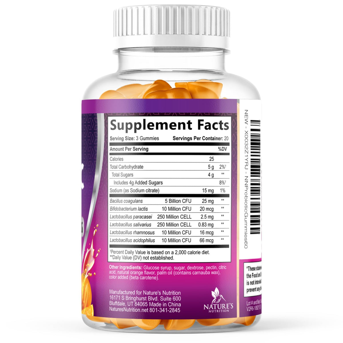 Nature's Nutrition Probiotics for Digestive Health Gummies - 6 Unique