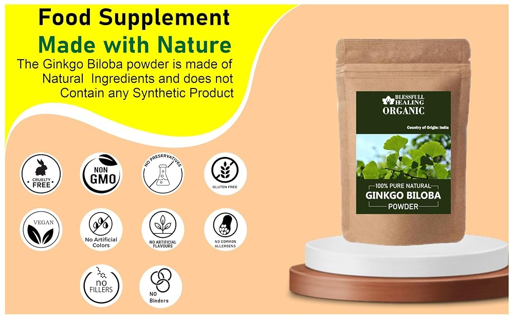 Blessfull Healing Organic Ginkgo Biloba Powder 100% Pure Natural 200