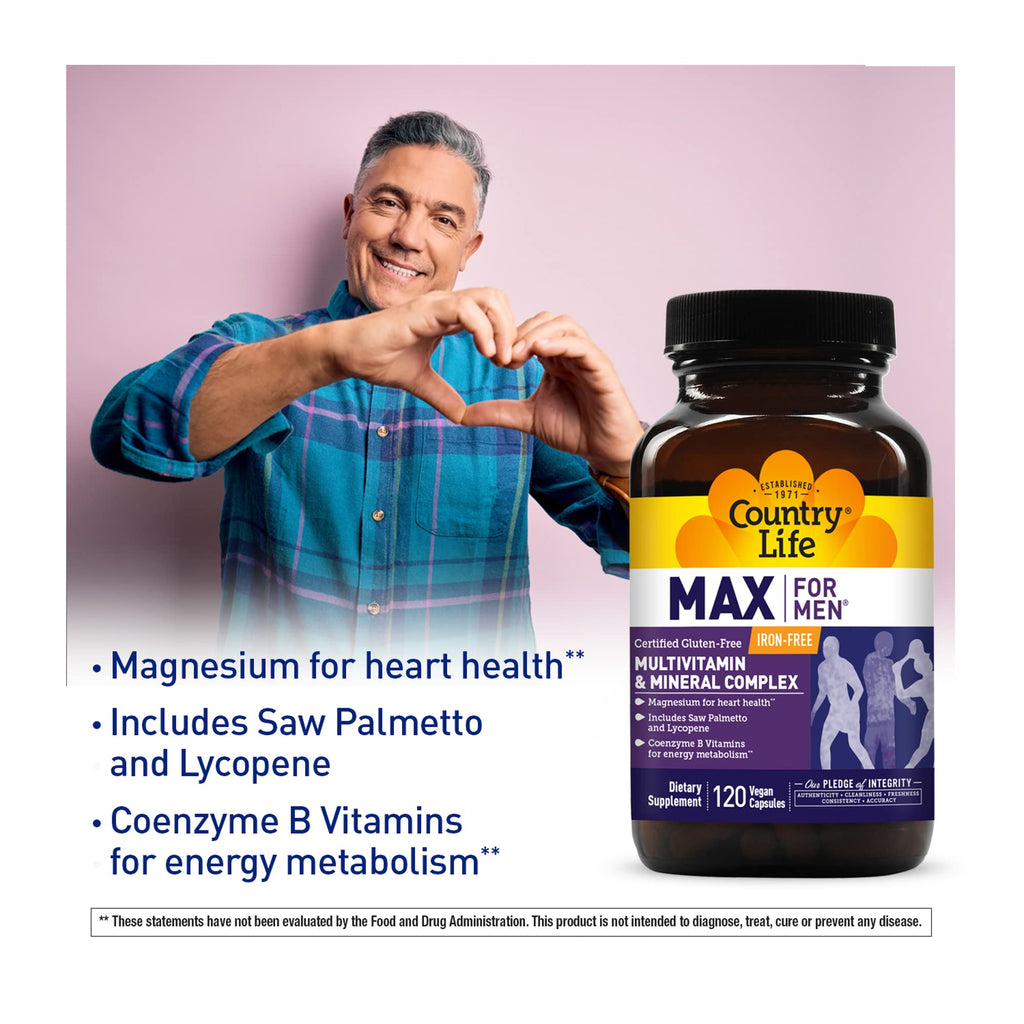 Country Life Max for Men Multivitamin Iron-Free - 120 Vegetarian Capsules - image 3