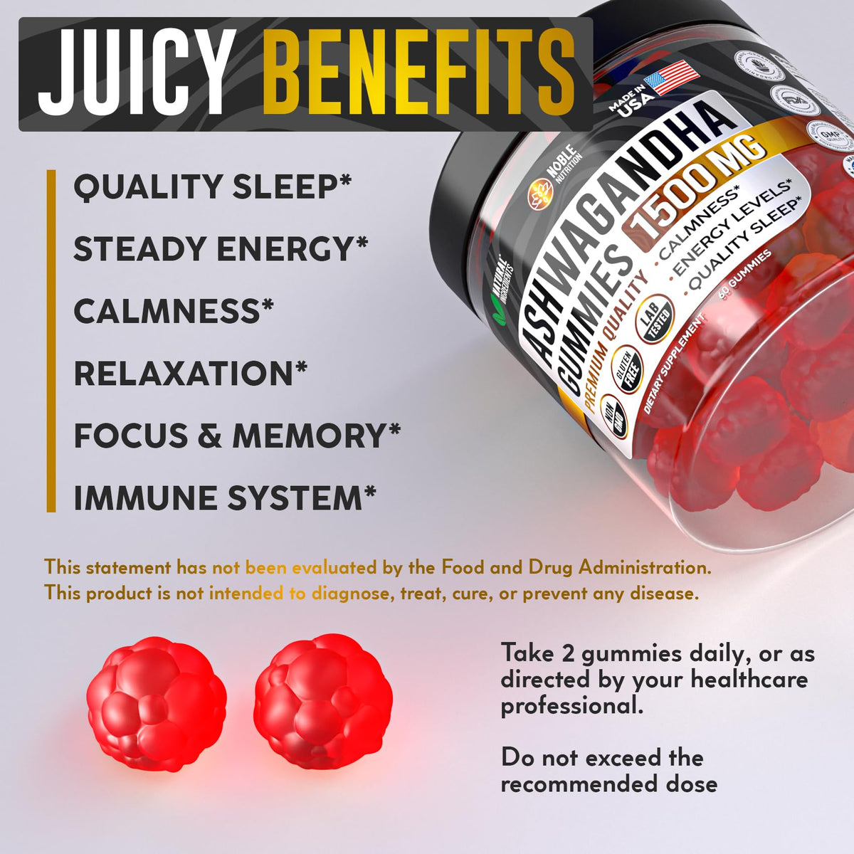 NOBLE NUTRITION Ashwagandha Gummies - Sugar Free & Vegan Ashwagandha