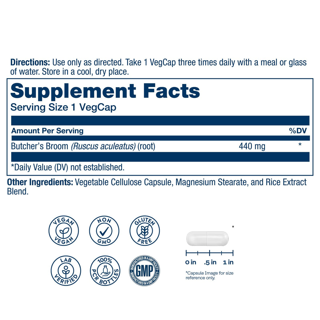 SOLARAY True Herbs Butcher's Broom 440mg - 100 Vegetarian Capsules - image 2
