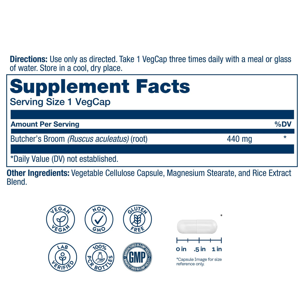 SOLARAY True Herbs Butcher's Broom 440mg - 100 Vegetarian Capsules - image 2