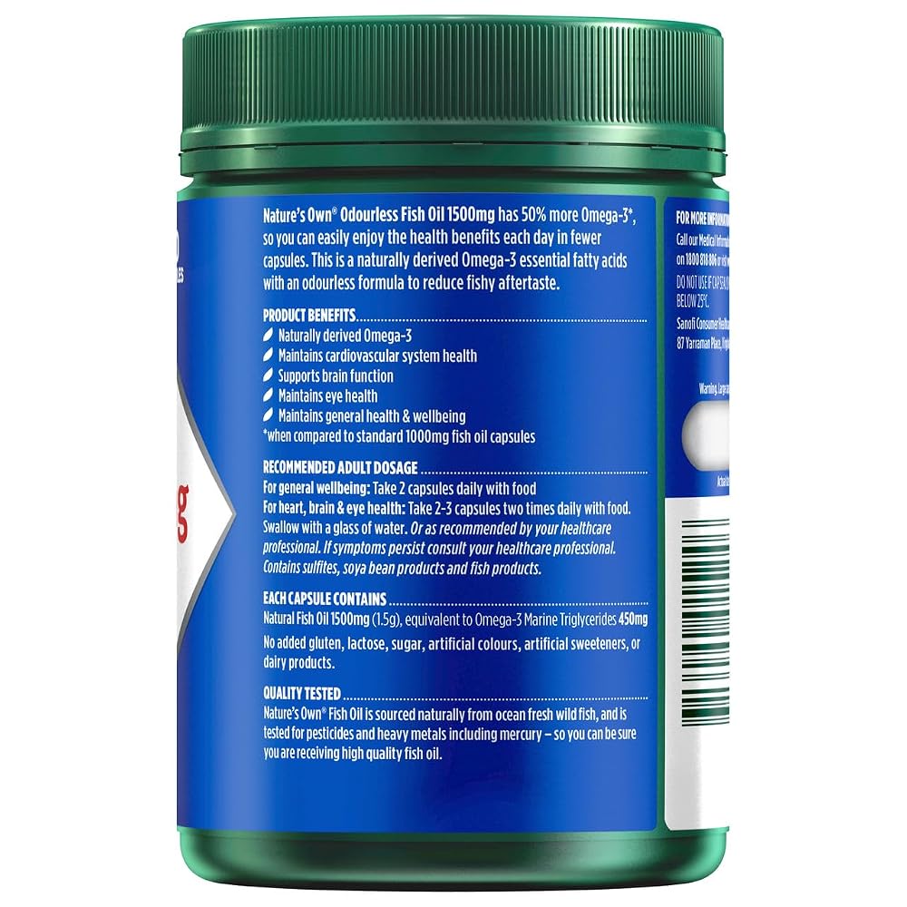 Nature's Own Omega 3 High Strength Odourless Fish Oil 1500 mg - 200 Capsules - image 2