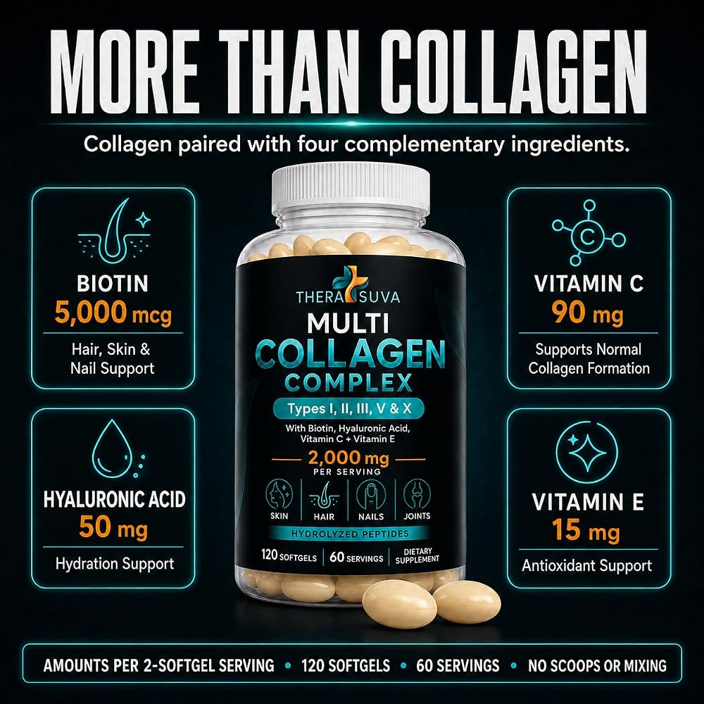 TheraSuva Complete Multi Collagen Complex with Peptides - 120 Softgels - image 4