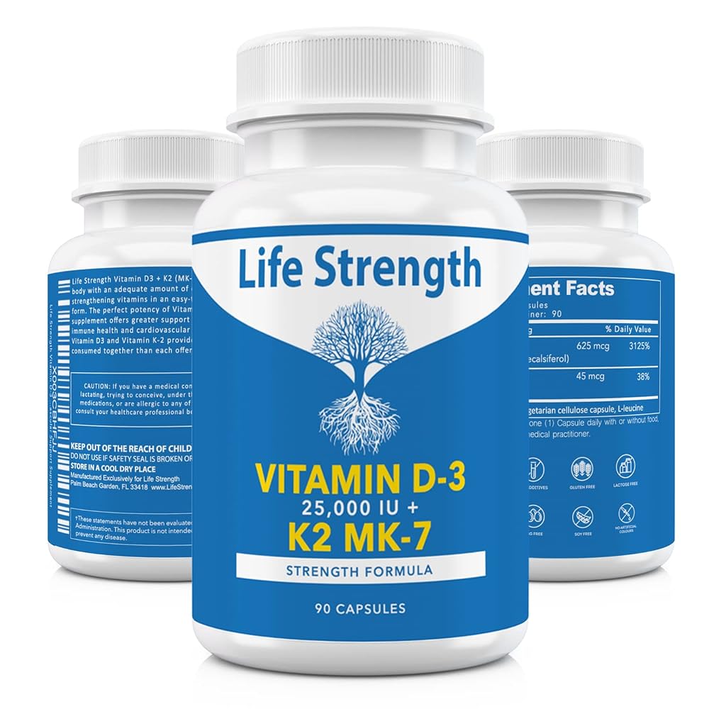 LifeStrength Vitamin K2 MK7 + D3 25,000 IU Supplement - 60 Capsules