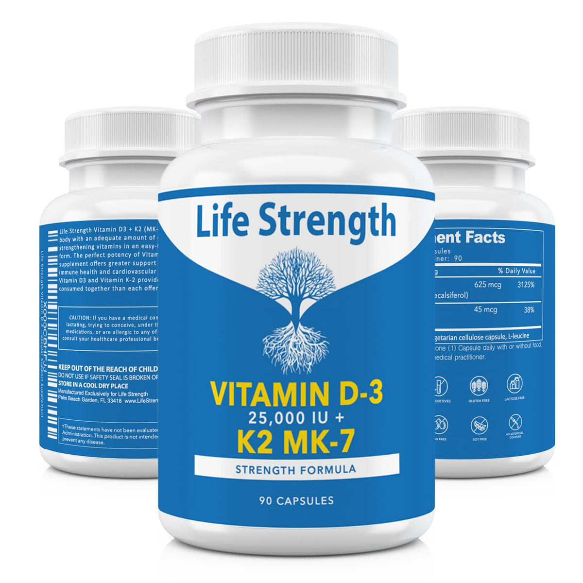 LifeStrength Vitamin K2 MK7 + D3 25,000 IU Supplement - 60 Capsules