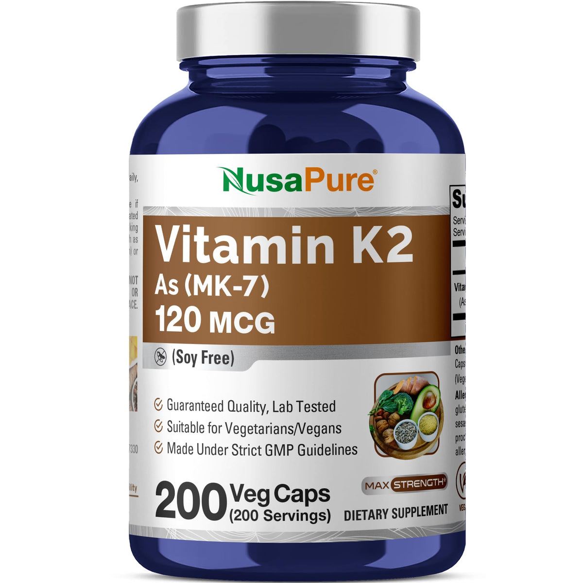 NusaPure Vitamin K2 MK7 120 mcg Vegan - 200 Vegetarian Capsules
