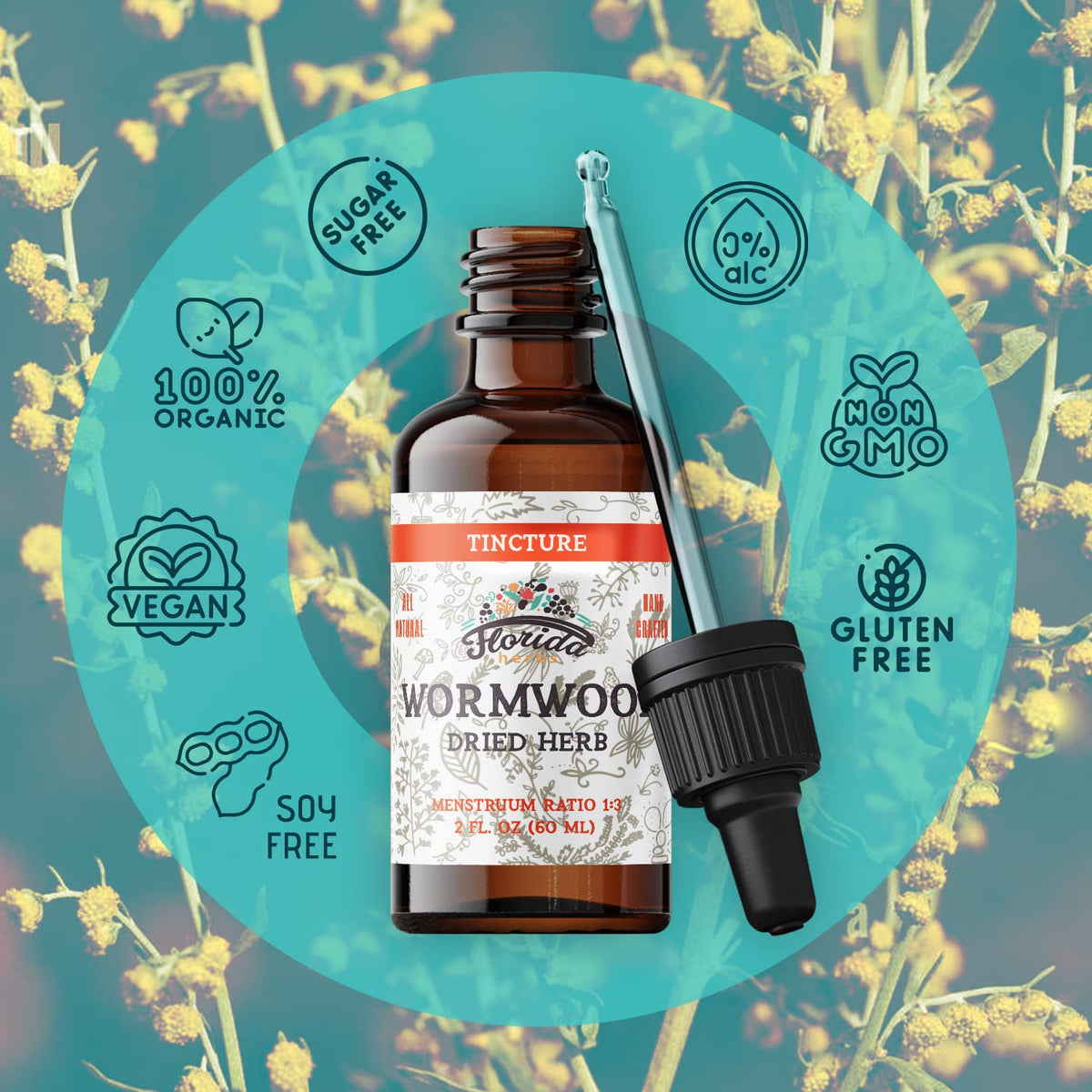 FLORIDA HERBS Wormwood Organic Tincture - Natural Intestinal Cleanse