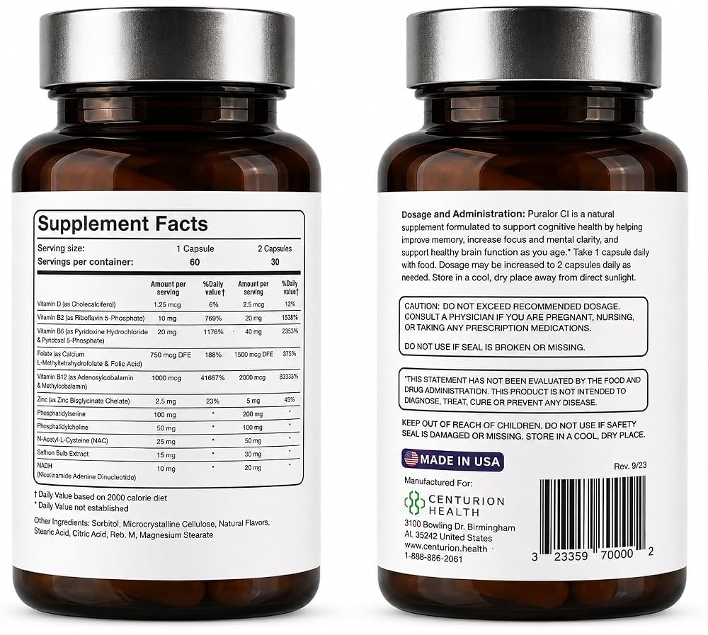 Centurion Puralor CI Brain Supplement for Memory and Focus - 60 Capsules - image 3