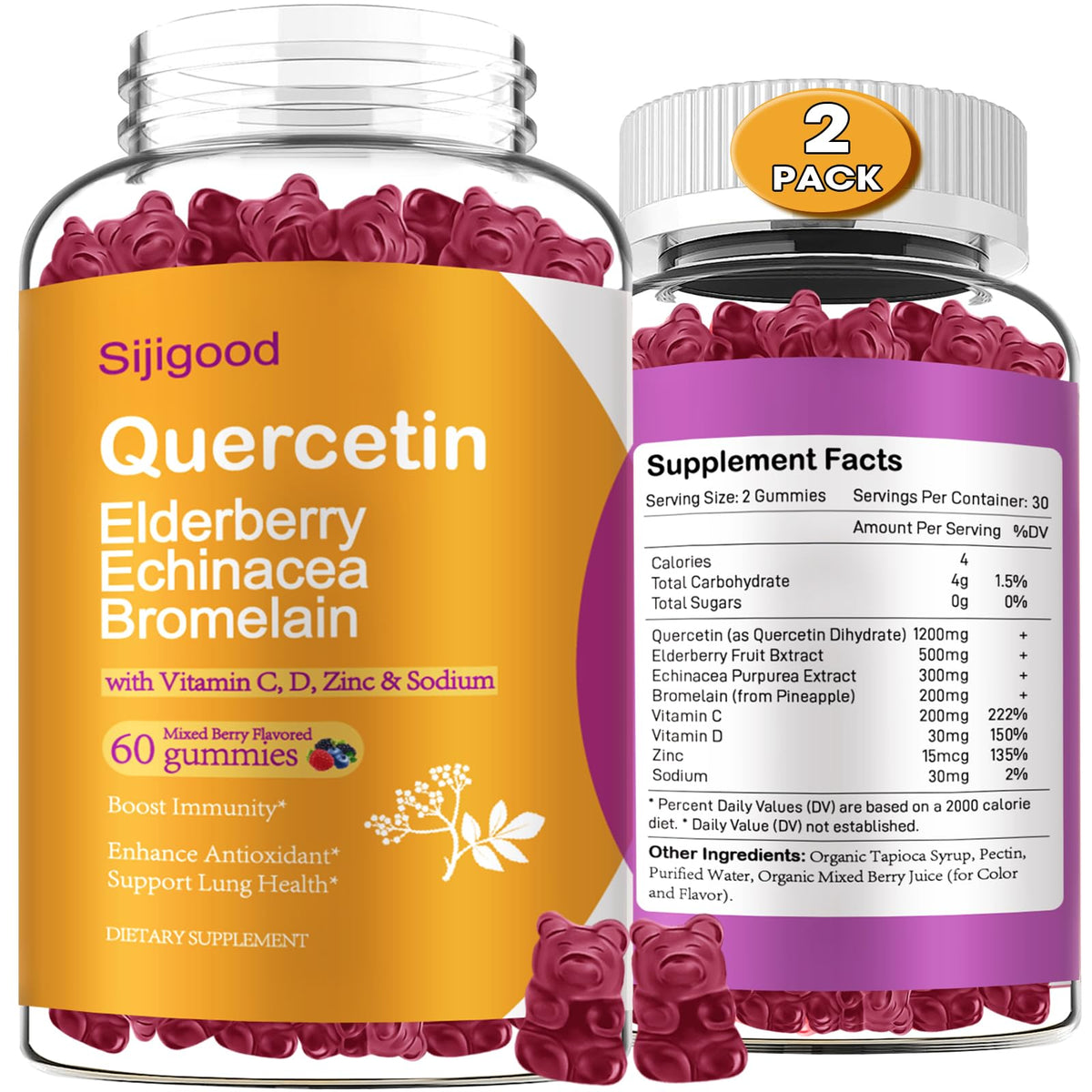 Sijigood Quercetin with Bromelain Gummies Immune Support - 120 Count