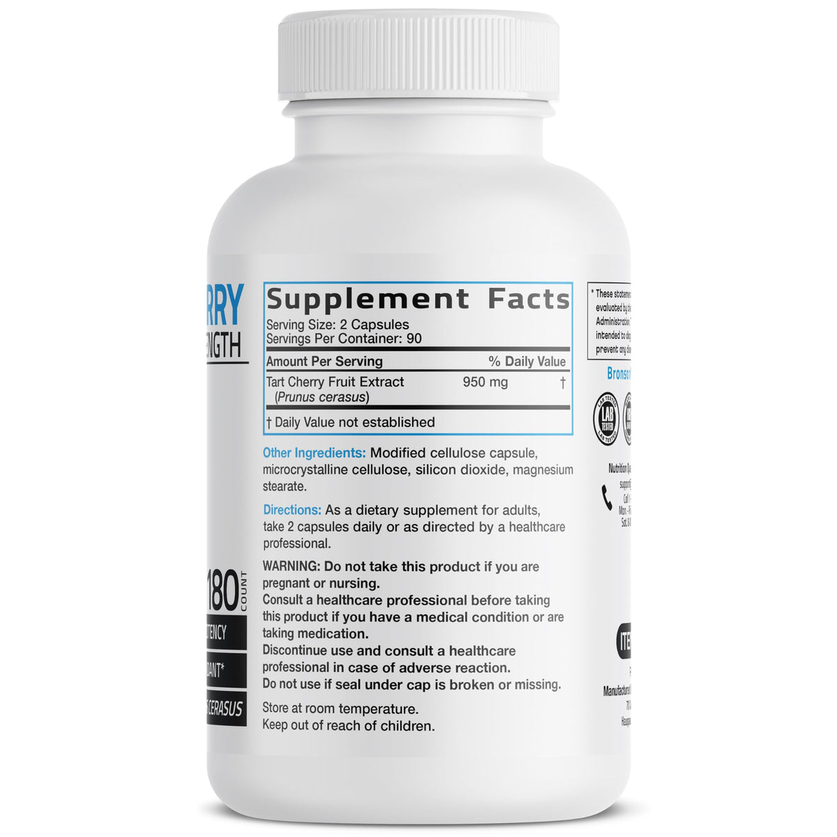 Bronson Tart Cherry Maximum Strength - 180 Vegetarian Capsules - image 2