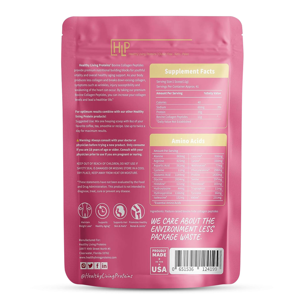 HLP Healthy Living Proteins Bovine Collagen Peptides Powder - 16 oz - image 2