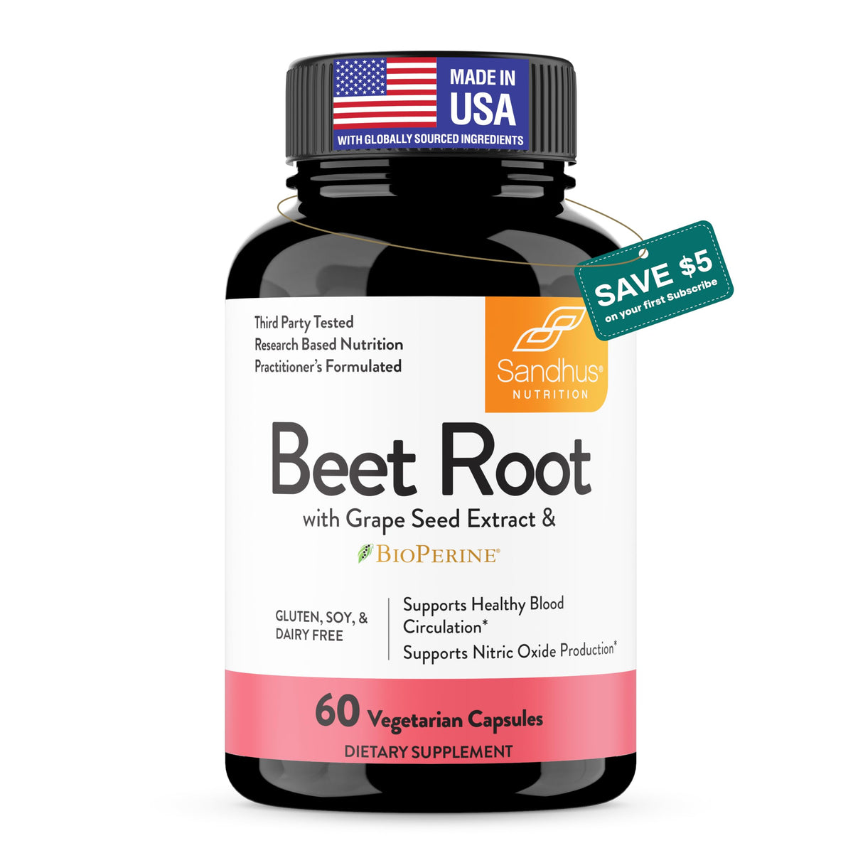 Sandhu's Beet Root Capsules 1200mg with BioPerine - 60 Capsules