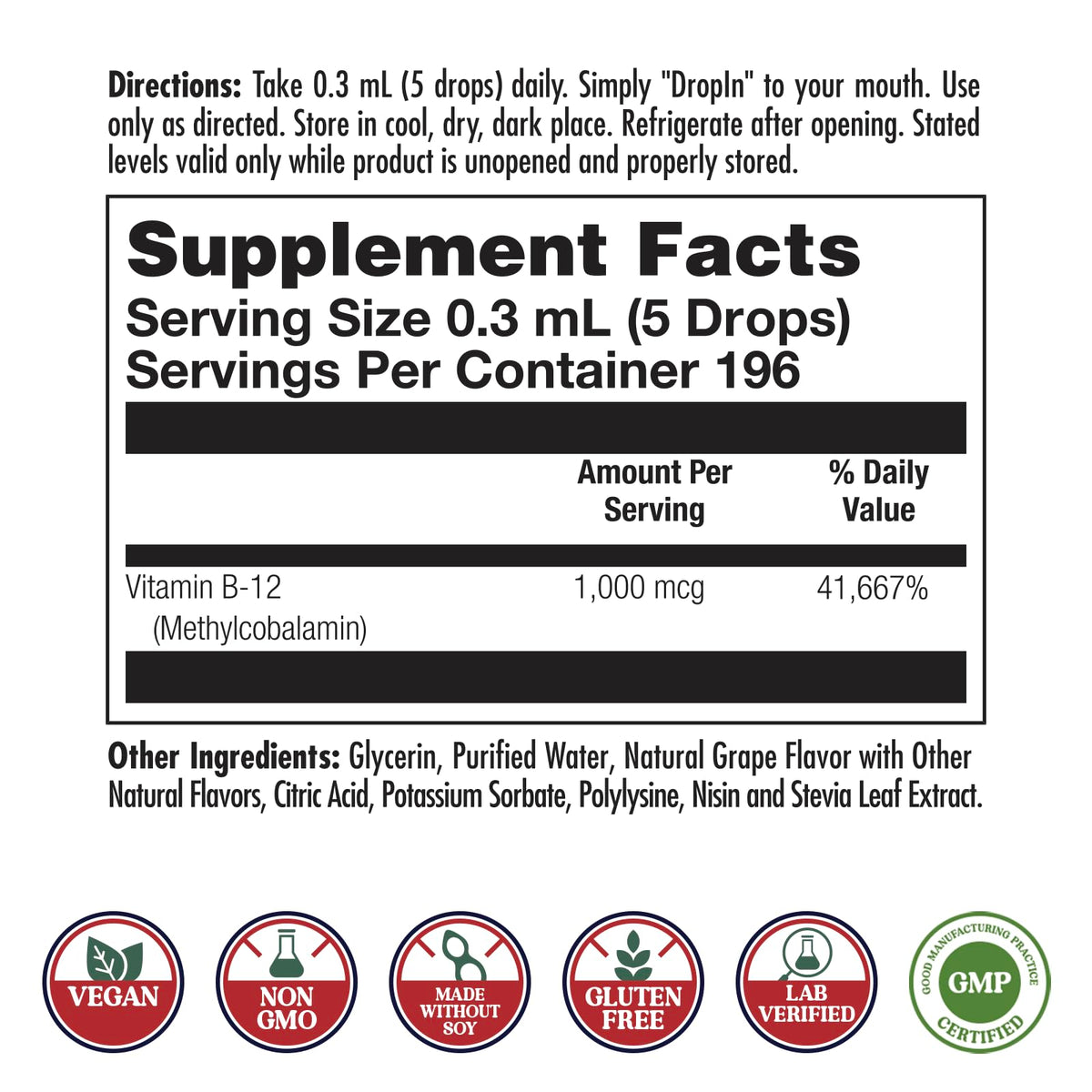 KAL B12 1000 mcg DropIns Liquid Vitamin - 2 Fl Oz - image 2