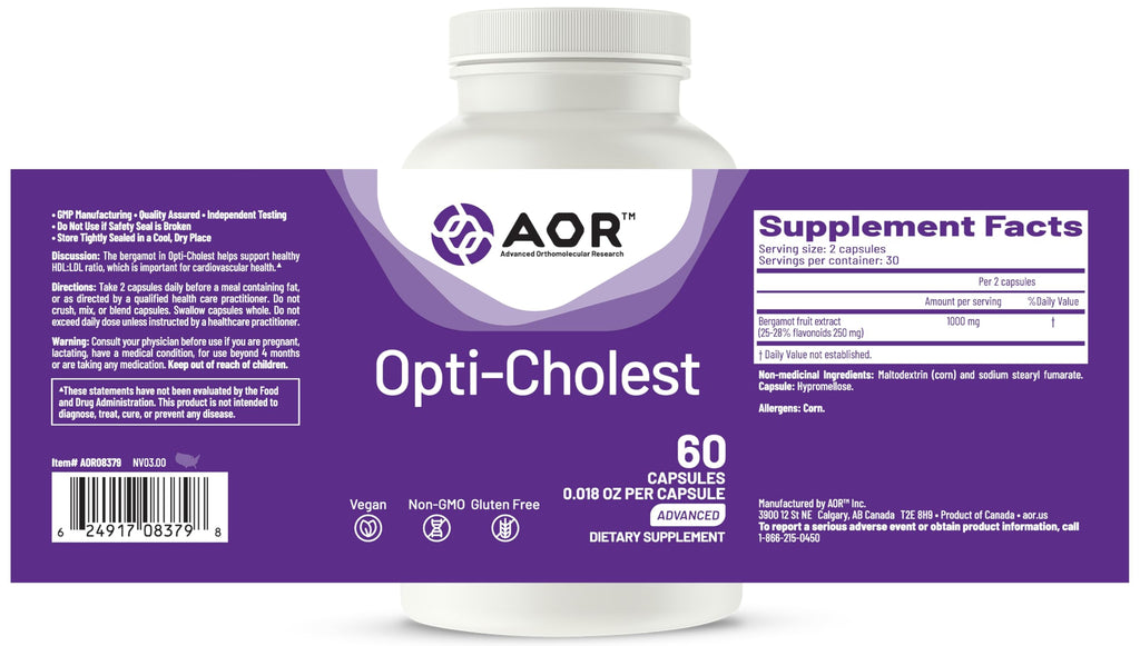 AOR Opti-Cholest Citrus Bergamot 1000mg - 60 Vegan Capsules - image 9