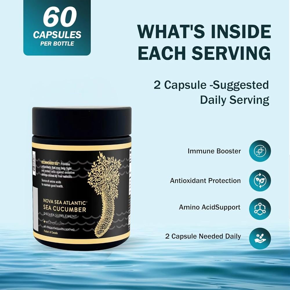 Nova Sea Atlantic Wild Caught Sea Cucumber Capsules - 120 Count - image 5