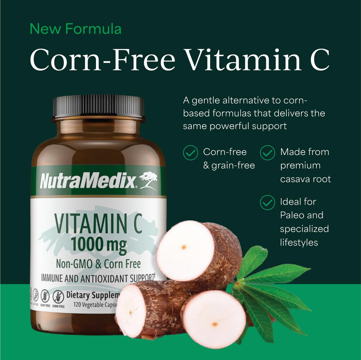 NutraMedix Corn-Free Vitamin C 1000 mg - 120 Vegetable Capsules - image 2