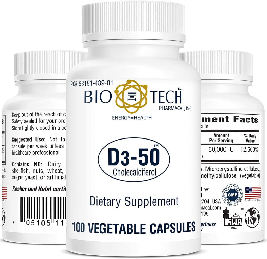 Bio-Tech Pharmacal D3-50 50,000 IU Vitamin D3 - 100 Vegetarian Capsules - image 2
