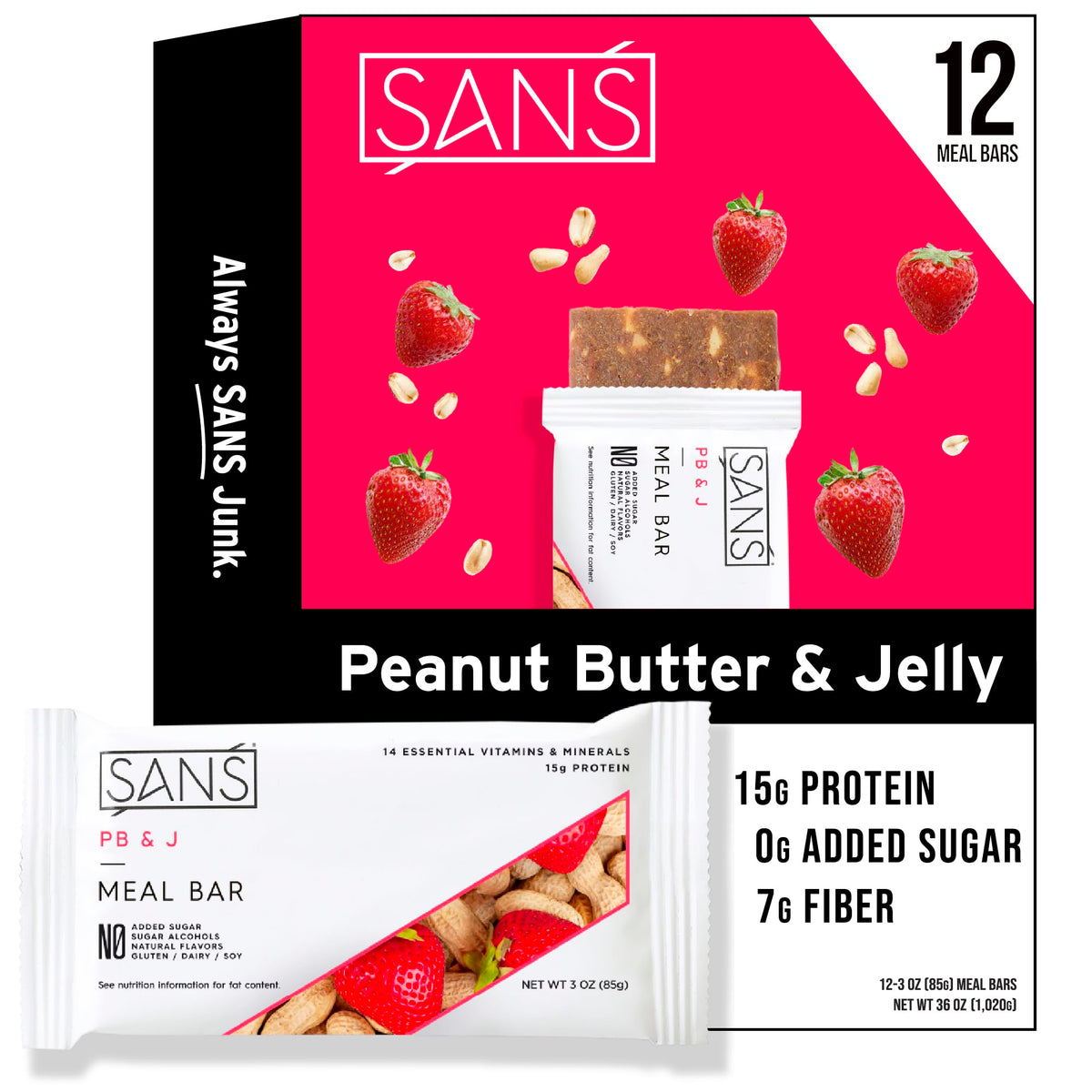 SANS Meal Replacement Protein Bars, Clean Energy Bars,12 Bars