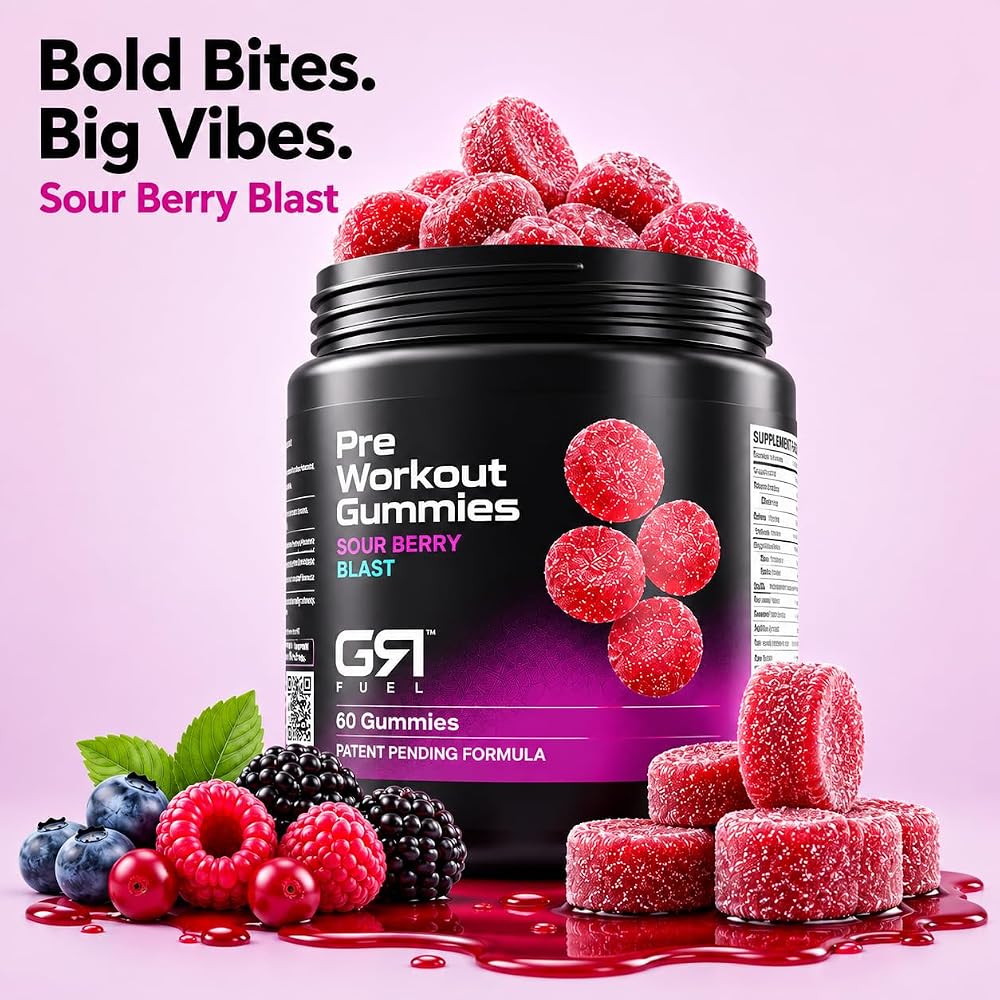 GR Fuel Pre Workout Gummies Energy & Focus Sour Berry - 60 Count - image 7
