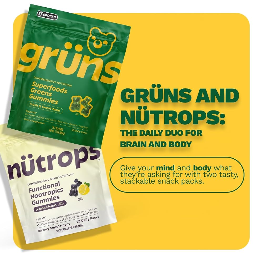 Grüns Gruns Nutrops, Functional Nootropics Mushroom Gummies, Herbal